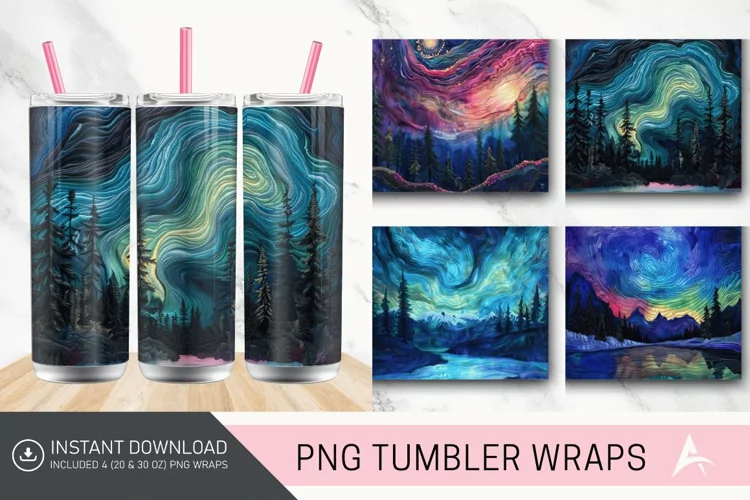 3D Northern Lights Embroidered Tumbler Wrap