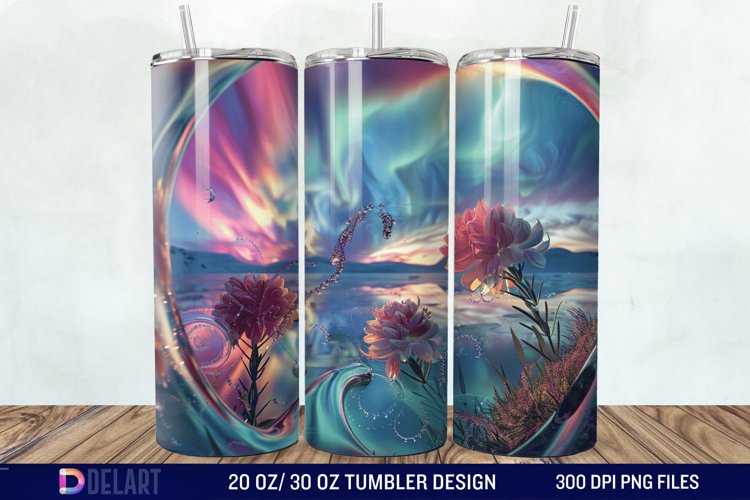 3D Northern Lights Flower Tumbler Wrap example image 1