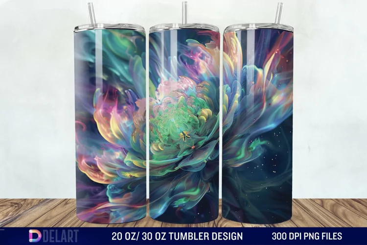 3D Northern Lights Flower Tumbler Wrap