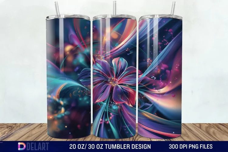 3D Northern Lights Flower Tumbler Wrap
