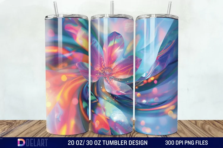 3D Northern Lights Flower Tumbler Wrap