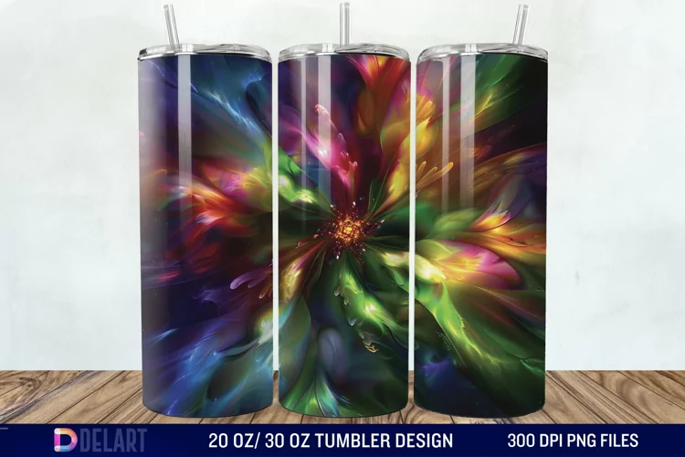3D Northern Lights Flower Tumbler Wrap