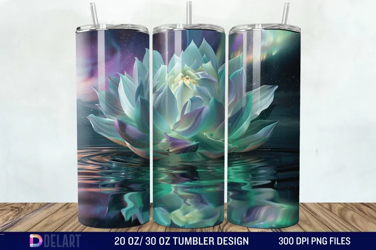 3D Northern Lights Flower Tumbler Wrap