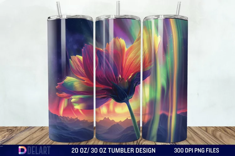 3D Northern Lights Flower Tumbler Wrap