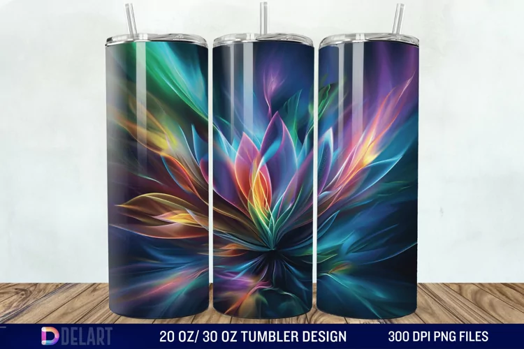 3D Northern Lights Flower Tumbler Wrap