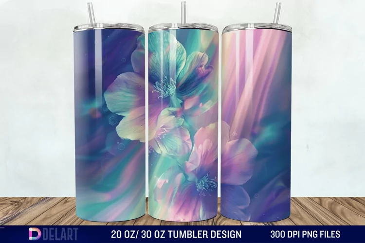 3D Northern Lights Flower Tumbler Wrap