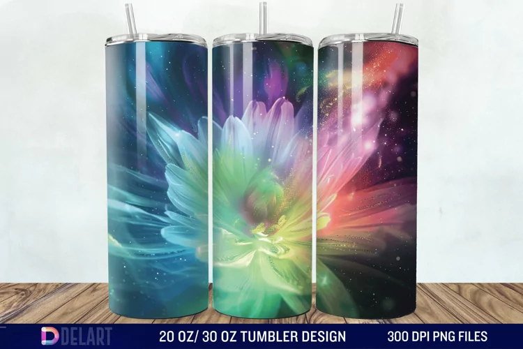 3D Northern Lights Flower Tumbler Wrap