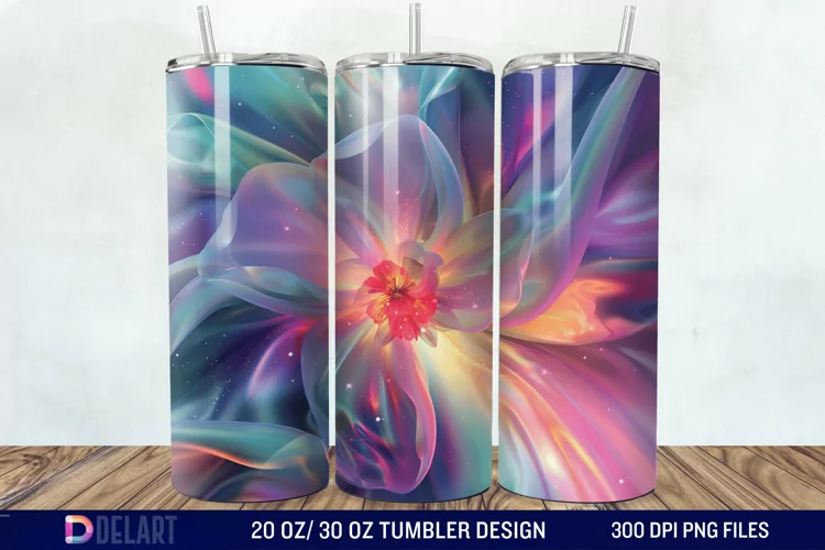 3D Northern Lights Flower Tumbler Wrap
