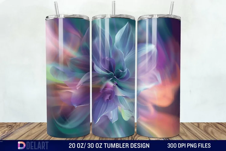 3D Northern Lights Flower Tumbler Wrap