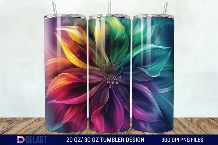3D Northern Lights Flower Tumbler Wrap