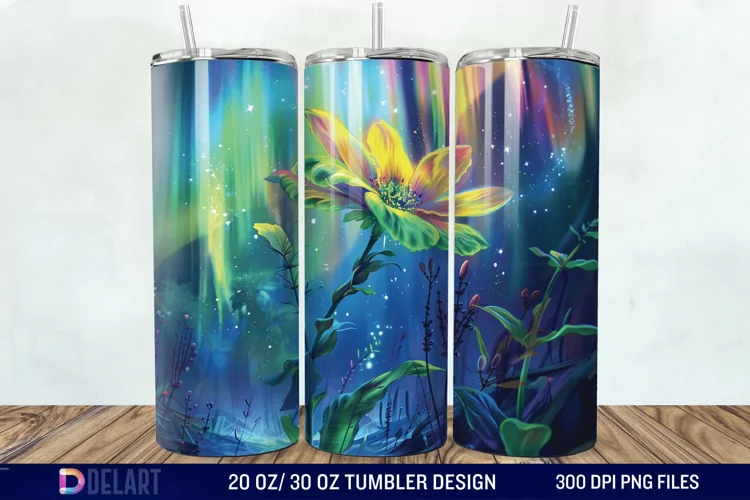 3D Northern Lights Flower Tumbler Wrap