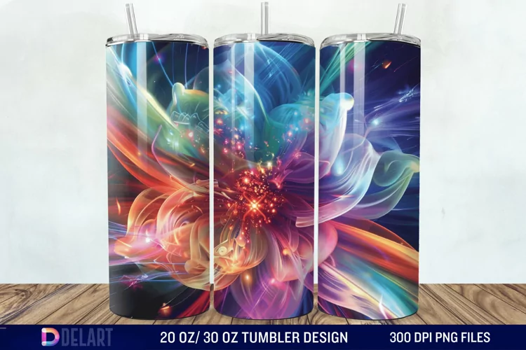 3D Northern Lights Flower Tumbler Wrap