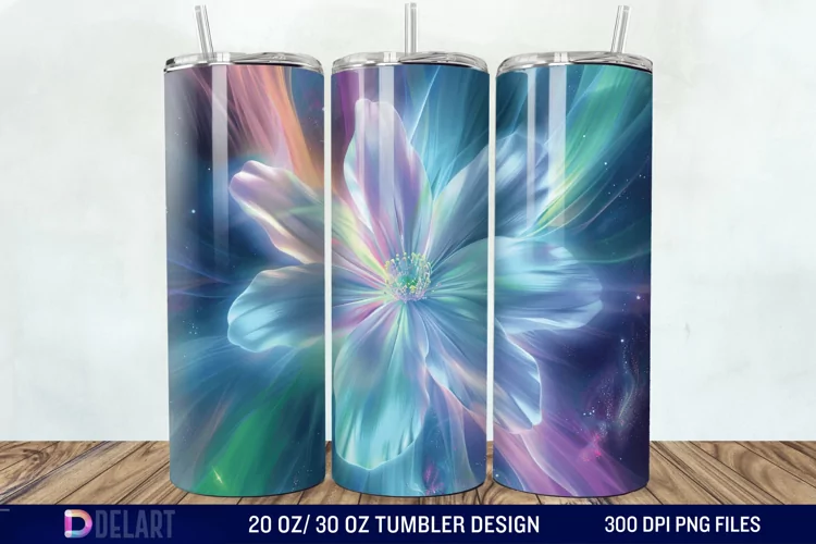 3D Northern Lights Flower Tumbler Wrap