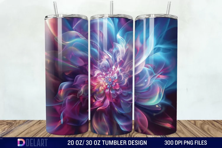 3D Northern Lights Flower Tumbler Wrap