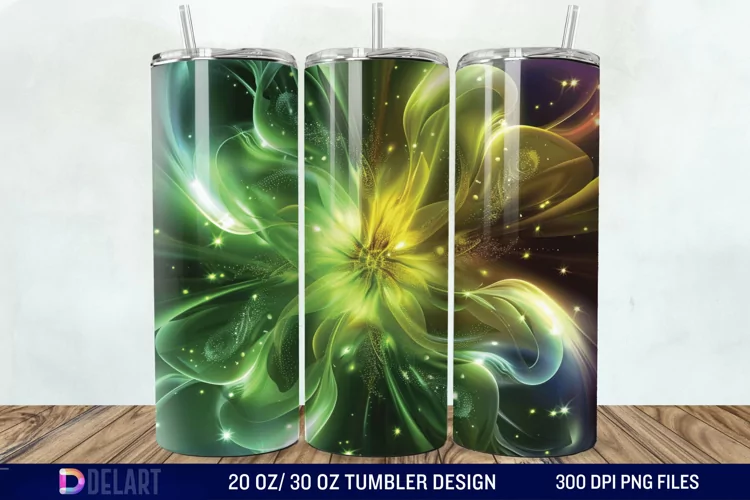 3D Northern Lights Flower Tumbler Wrap