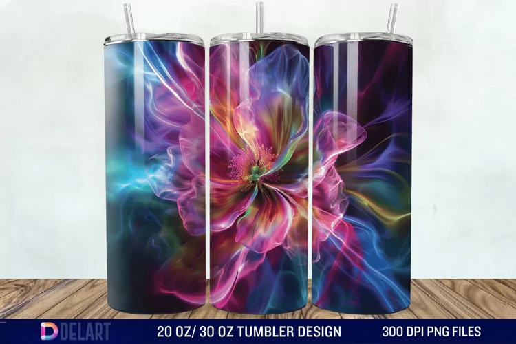 3D Northern Lights Flower Tumbler Wrap