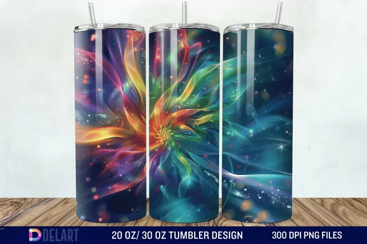 3D Northern Lights Flower Tumbler Wrap
