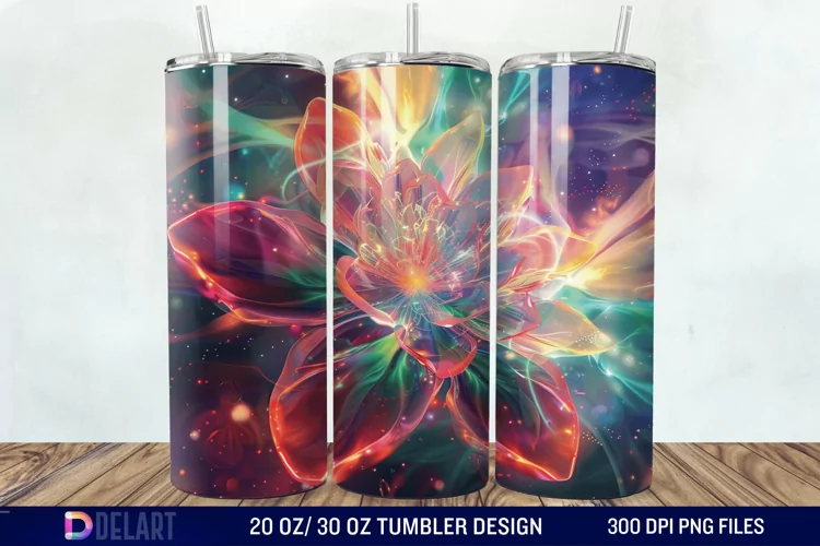 3D Northern Lights Flower Tumbler Wrap