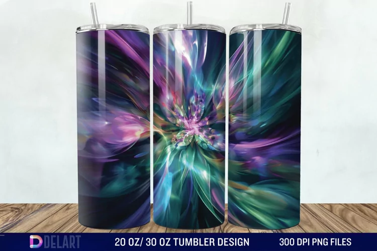 3D Northern Lights Flower Tumbler Wrap