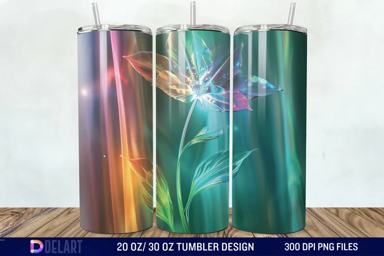 3D Northern Lights Flower Tumbler Wrap
