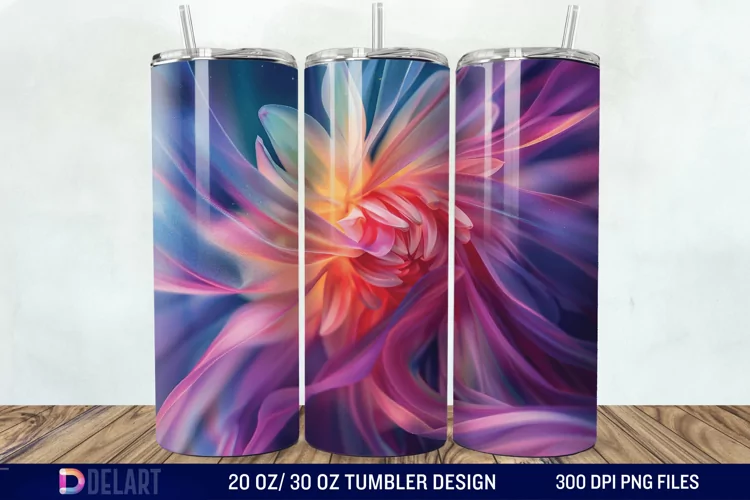 3D Northern Lights Flower Tumbler Wrap