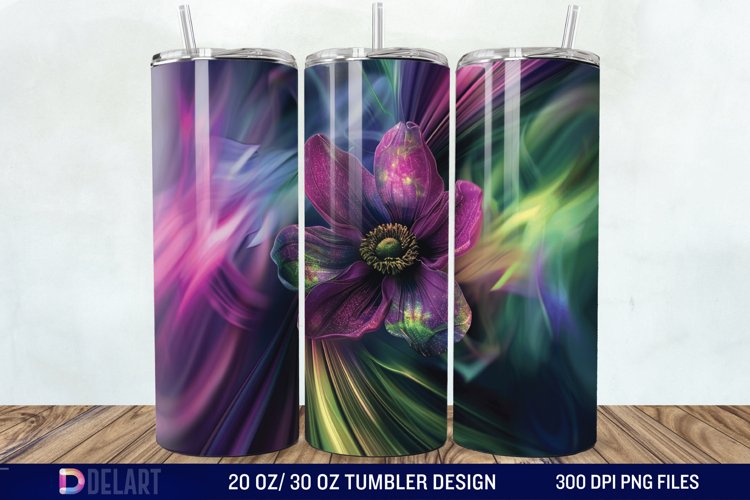 3D Northern Lights Flower Tumbler Wrap example image 1