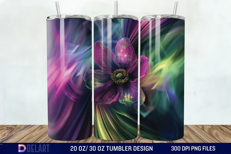 3D Northern Lights Flower Tumbler Wrap