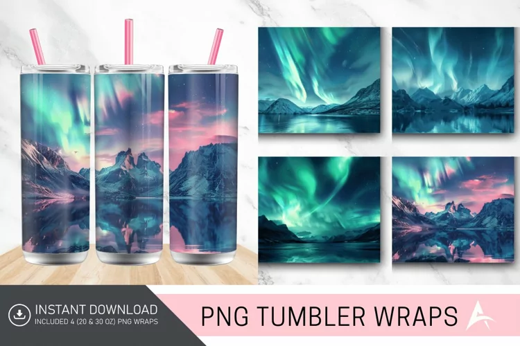 3D Northern Lights Norway Tumbler wrap