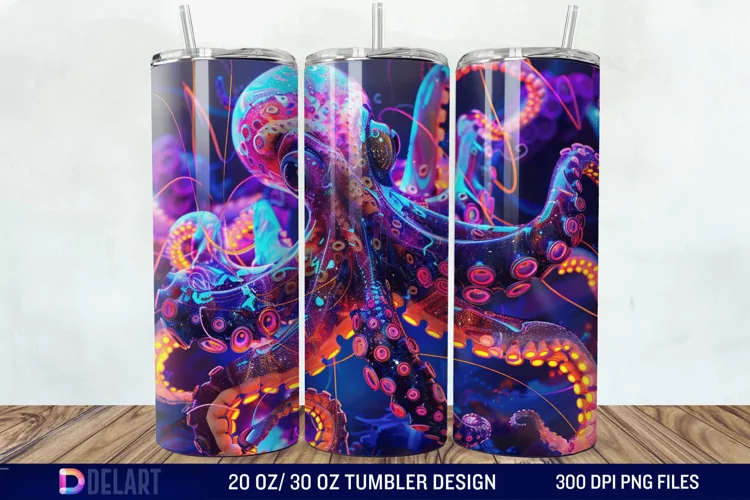 3D Octopus Neon Tumbler Wrap
