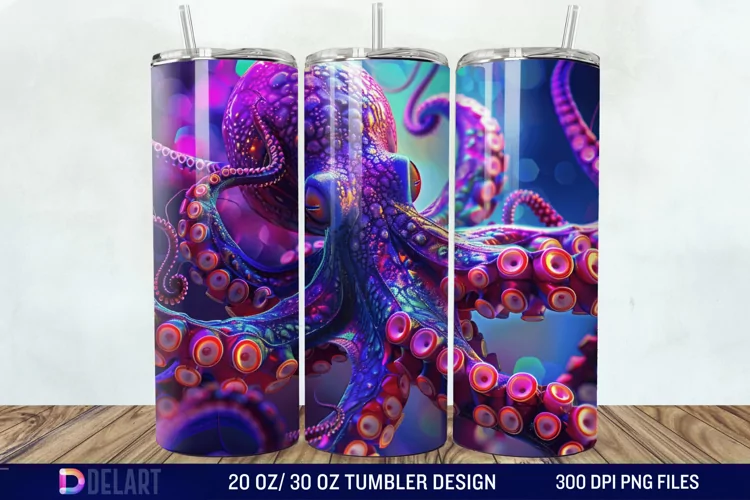 3D Octopus Neon Tumbler Wrap
