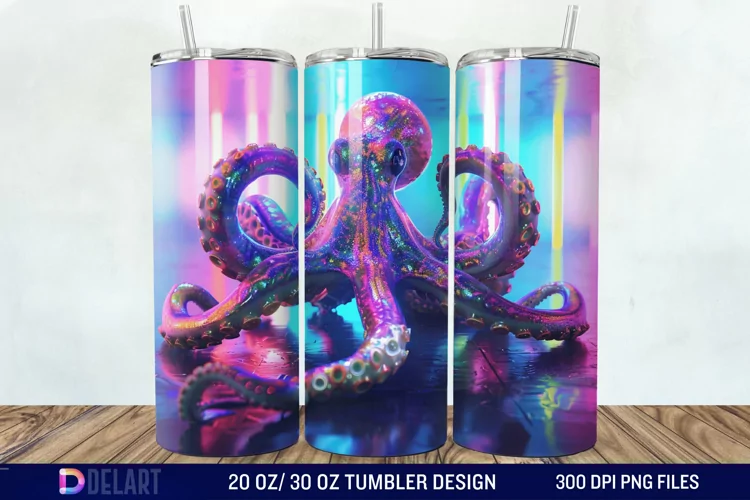 3D Octopus Neon Tumbler Wrap