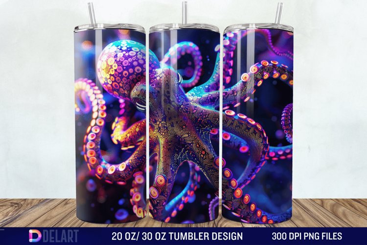 3D Octopus Neon Tumbler Wrap