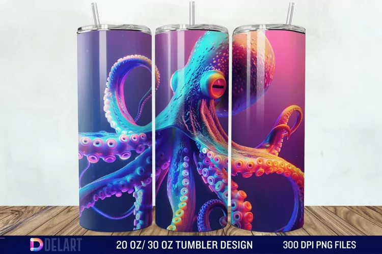 3D Octopus Neon Tumbler Wrap