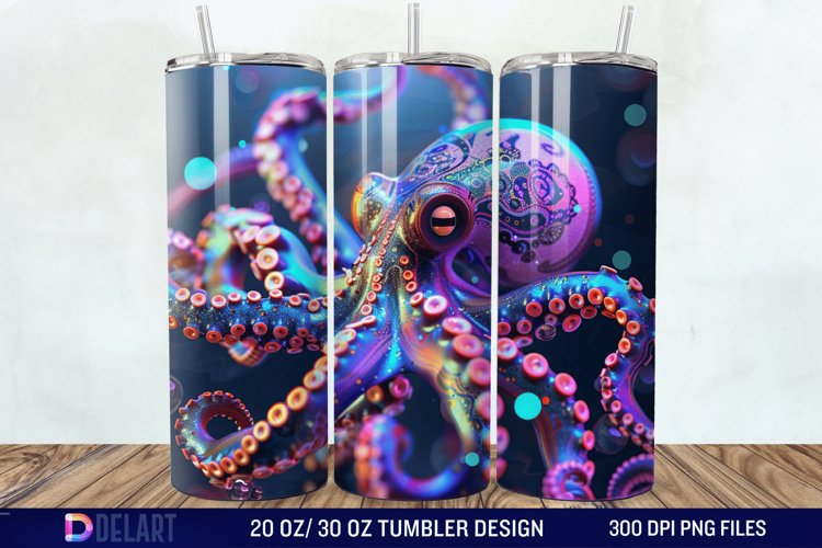3D Octopus Neon Tumbler Wrap example image 1
