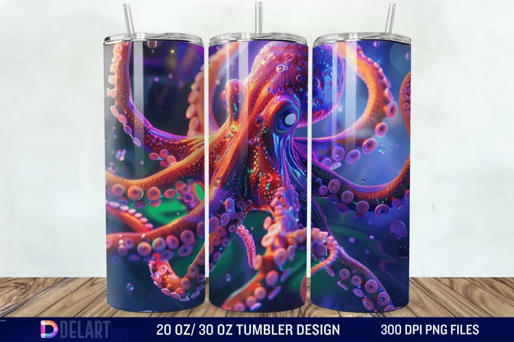 3D Octopus Neon Tumbler Wrap