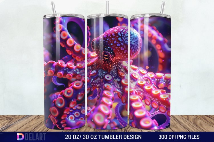 3D Octopus Neon Tumbler Wrap example image 1