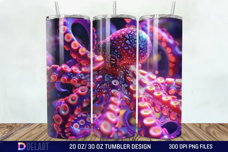 3D Octopus Neon Tumbler Wrap