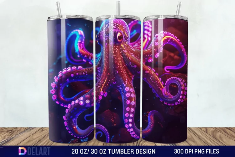 3D Octopus Neon Tumbler Wrap