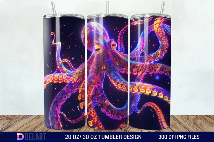 3D Octopus Neon Tumbler Wrap