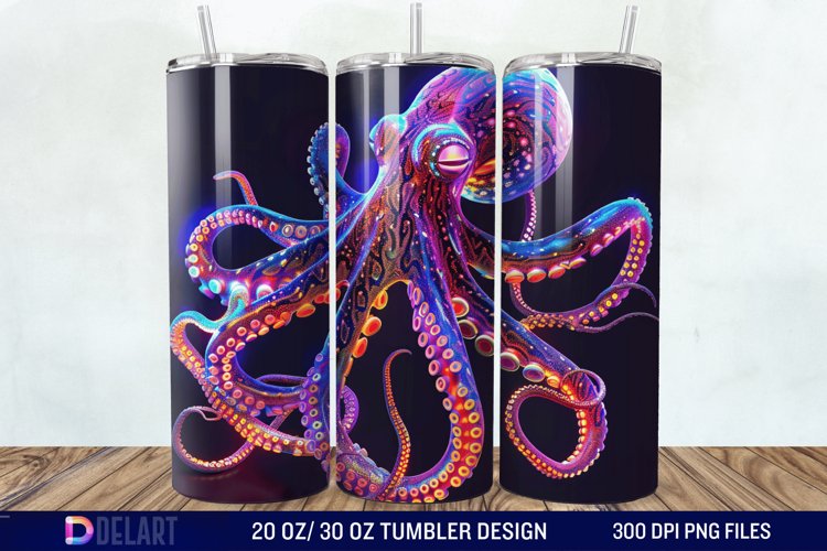 3D Octopus Neon Tumbler Wrap example image 1