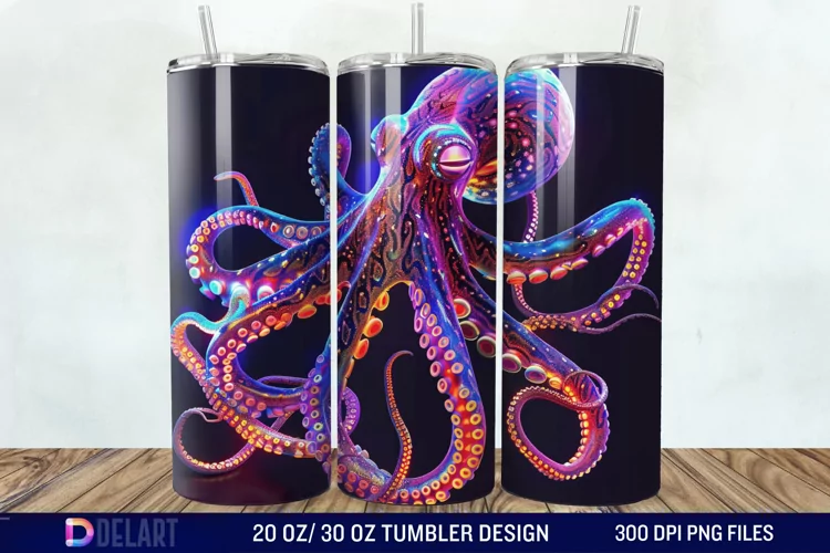 3D Octopus Neon Tumbler Wrap