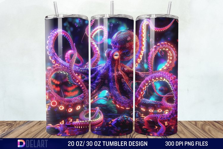 3D Octopus Neon Tumbler Wrap example image 1