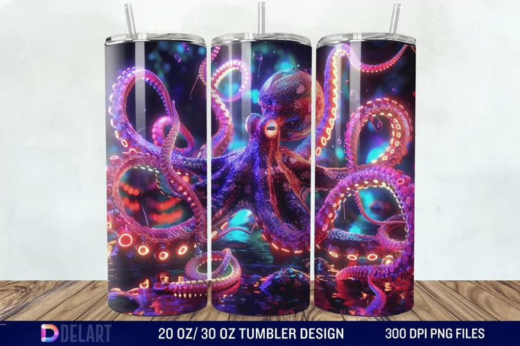 3D Octopus Neon Tumbler Wrap