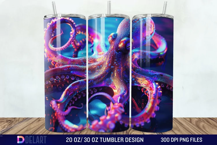 3D Octopus Neon Tumbler Wrap