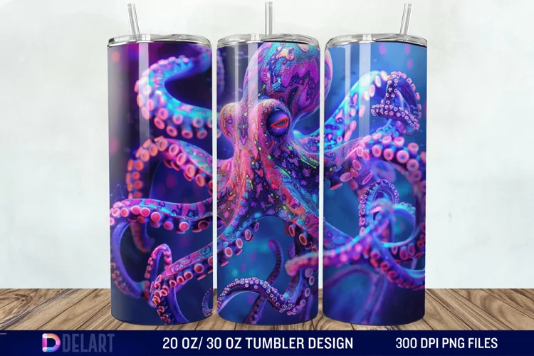 3D Octopus Neon Tumbler Wrap