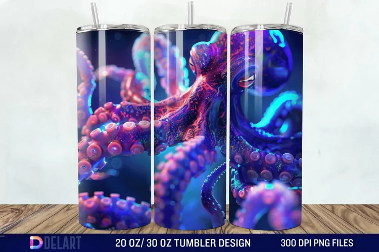 3D Octopus Neon Tumbler Wrap