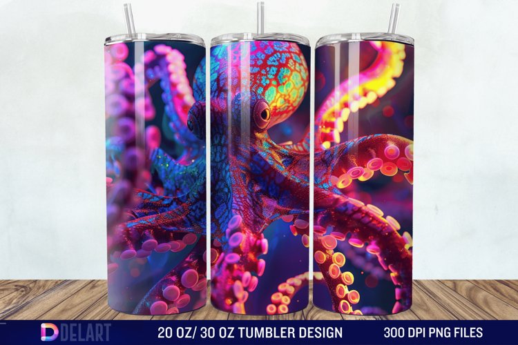 3D Octopus Neon Tumbler Wrap example image 1