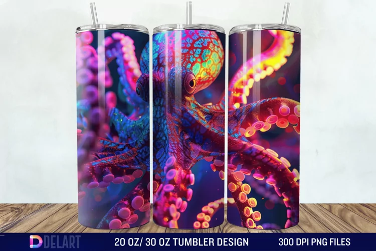 3D Octopus Neon Tumbler Wrap