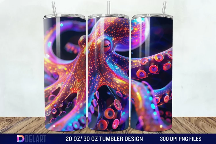 3D Octopus Neon Tumbler Wrap