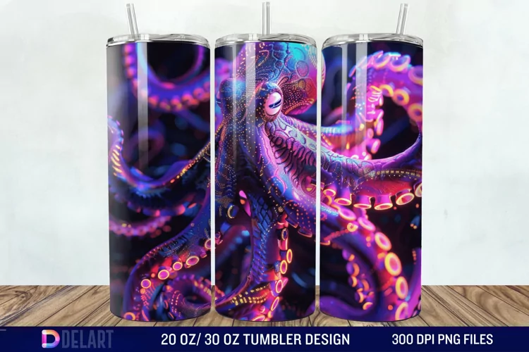 3D Octopus Neon Tumbler Wrap